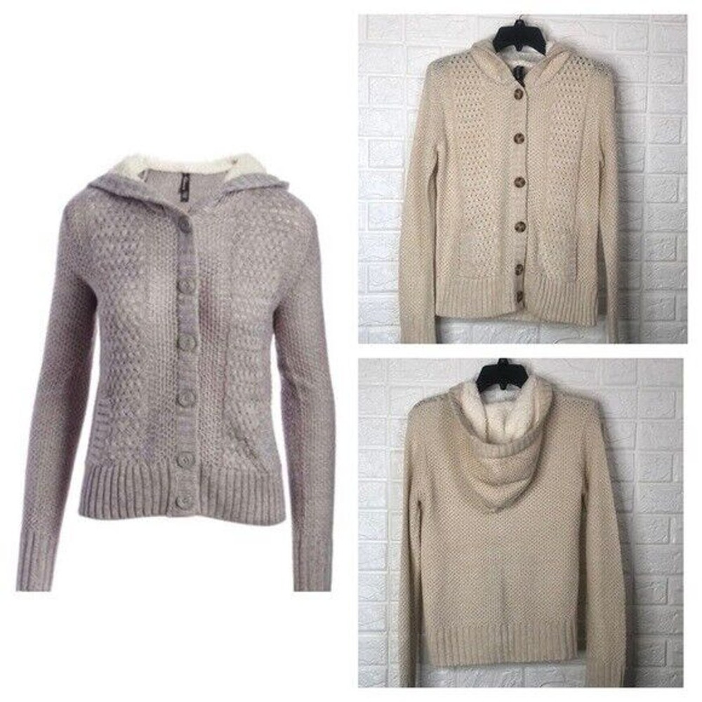 Sherpa lined ivory oatmeal‎ hooded cardigan Women's Size XXL